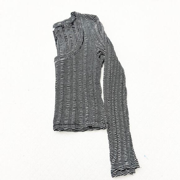 Zara Woven Navy White Striped Long Sleece Top Size S - Picture 4 of 4